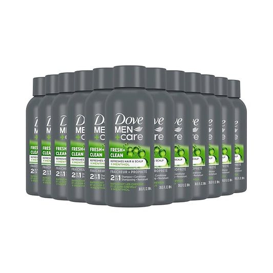 DOVE MEN + CARE Fortifying 2 in 1 Shampoo and Conditioner for Normal to Oily Hair Fresh and Clean with Caffeine Helps Strengthen Thinning Hair 3 oz (Pack of 12)