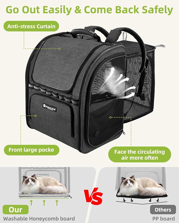 Expandable Cat Carrier Backpacks with Breathable Mesh, Pet Carrier Backpack for Cats Small Dogs Puppies Up to 20 Lbs, Dog Carrier Backpack Great for Travel/Hiking/Camping/Outdoor-Dark Grey