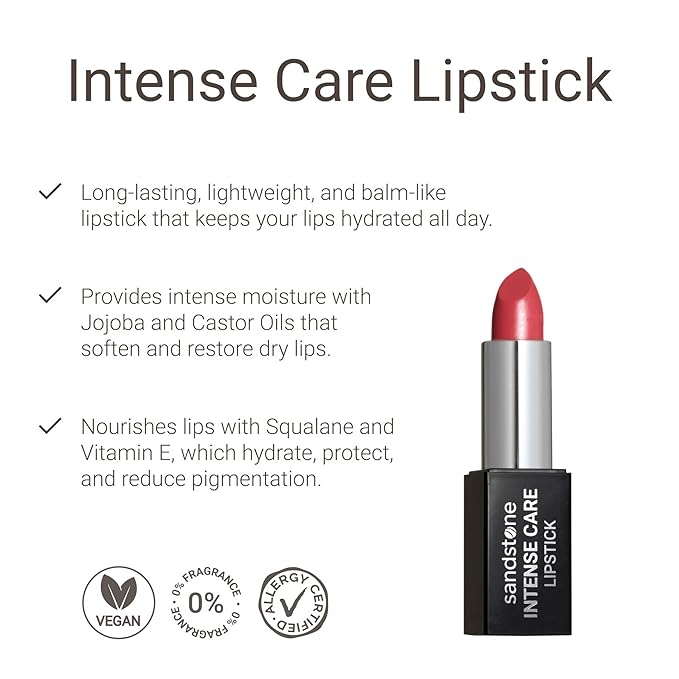 Sandstone Scandinavia Intense Care Lipstick - a hypoallergenic, gluten free, caring formula, with active and moisturizing ingredients. (42 New Spring, 3,5 g)