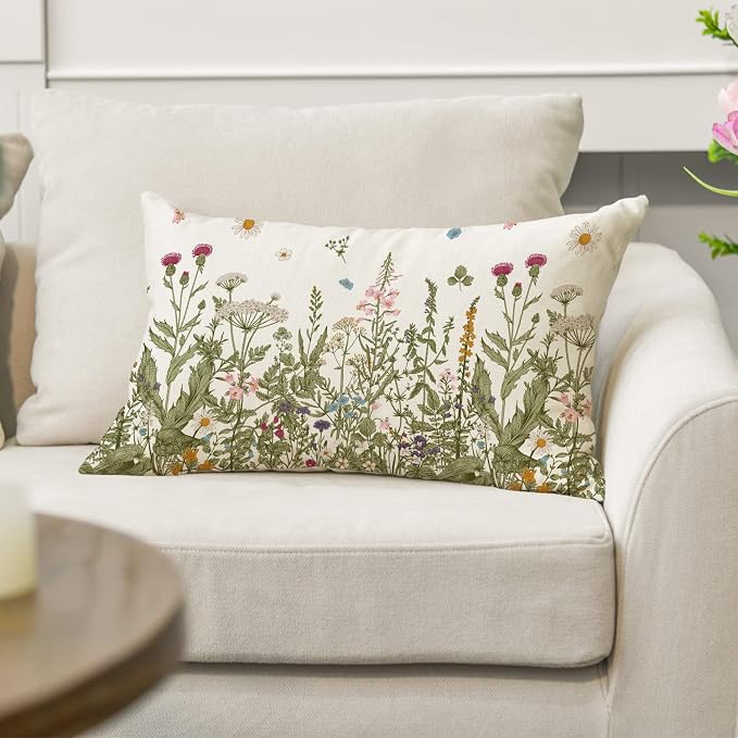 AVOIN colorlife Wildflowers Fall Throw Pillow Cover, 12 x 20 Inch Flower Cushion Case Decoration for Sofa Couch | Flower Cushion Case Decoration for Sofa Couch