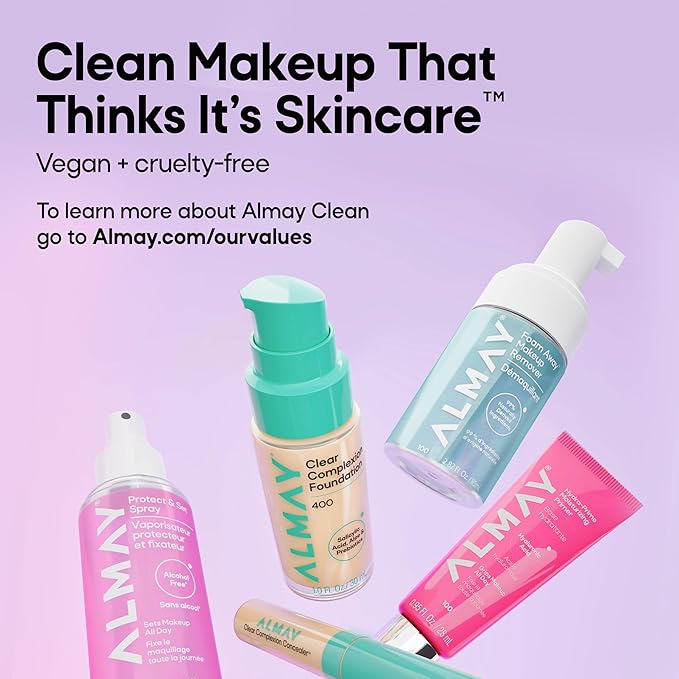 Almay Clear Complexion Foundation, Oil-Free Face Makeup for Acne-Prone Skin, Buildable Coverage, Soft-Matte Finish, Vegan, 850, 1 fl oz