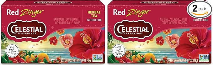 Celestial Seasonings Hibiscus & Red Zinger Herbal Tea, Caffeine Free, 20 Tea Bags (Pack of 2)