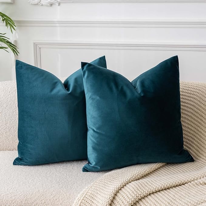 JUSPURBET 26x26 Decorative Velvet Throw Pillow Covers Set of 2,Peacock Blue | Modern Soft Cushion Covers Cases with Invisible Zipper for Couch Sofa Bed Living Room Bedroom Home Decor