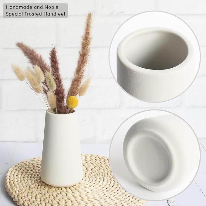 YANLING 6 Pack White Ceramic Vases for Home Decor, 6 Inch Modern Vases | for Centerpieces Pampas Grass Table Vase, Boho Vases for Flowers Decor, Wedding Dinner Party
