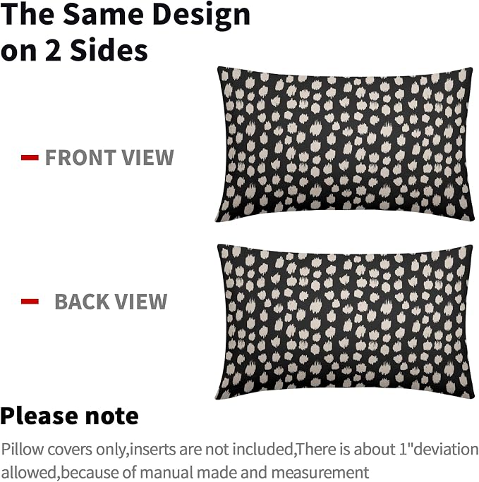Black Cream Dots Lumbar Pillow Covers 12x20 Set of 2 Boho Design Polka Dot Print Throw Pillows Modern Outdoor Decorative Pillowcase Rectangle Linen Cushion Cases Decor for Sofa Couch Bed