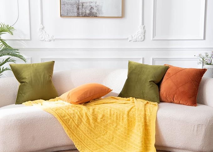 20x20 Decorative Velvet Throw Pillow Covers Set of 2 for Couch,Olive Green | Soft Cushion Cases with Invisible Zipper for Modern Sofa Bed Living Room Bedroom Home Decor