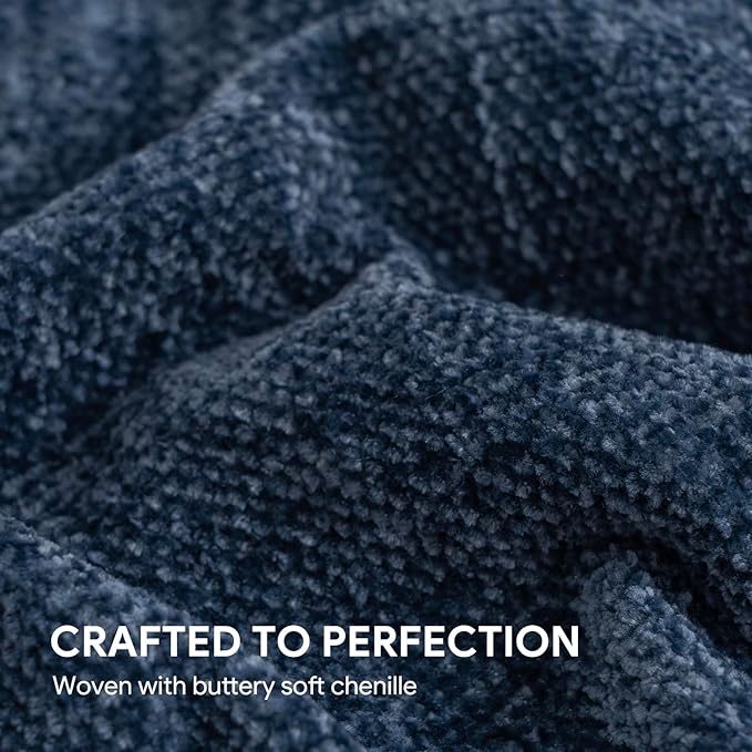 RECYCO Chenille Throw Blanket for Couch, 50"x60", Blue | Super Soft Knit Throw Blanket with Fringe Tassels, Lightweight Knitted Throw, Cozy, Ideal for Sofa Chair Bed Living Room Gift