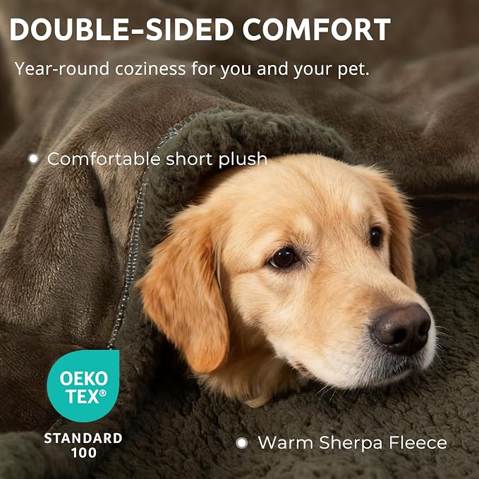 Waterproof Dog Blanket 60 x 80 in for Large Dogs, XL Washable Pet Blanket | Aodisman Thick Fleece Dog Throw Blanket, Leakproof Washable Furniture Protector for Sofa, Couch, Bed, Crate & Kennel, Green