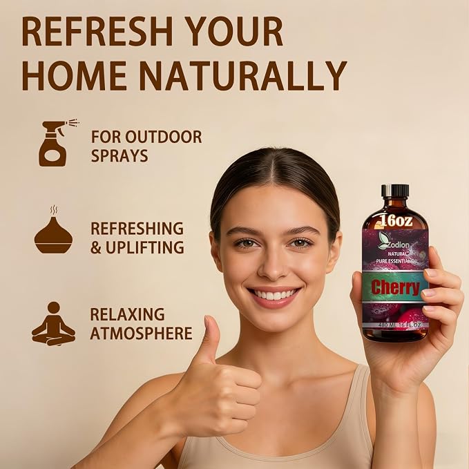 Cherry Essential Oil - Cherry Oil for Diffuser, 16 Fl Oz(480ml) | Candle Making, Soap Making, aroma, Strong Scent, Pure, Natural, Home Fragrance, Massage, Large Bottle