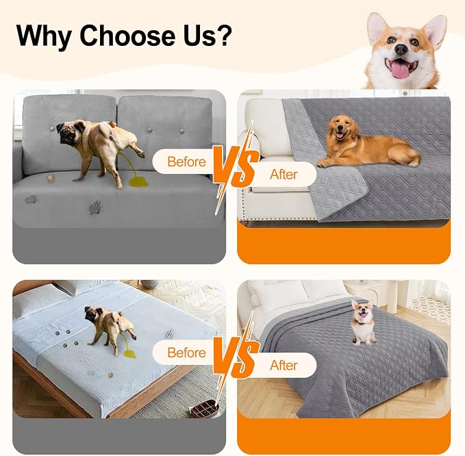 Smiry Reversible Waterproof Pet Couch Covers for Sofa | Washable Dog Couch Sofa Covers, Water Resistant Furniture Protector Slipcover, Geometric (82"x102", Grey/Light Grey)