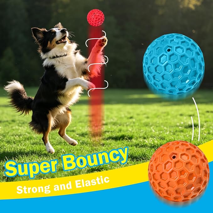 3 Pack Indestructible Squeaky Dog Balls for Aggressive Chewers, Interactive Dog Toys for Teething, Relieving Anxiety. Chew Toy for Large, Medium Breeds, Outdoor Rubber Balls.