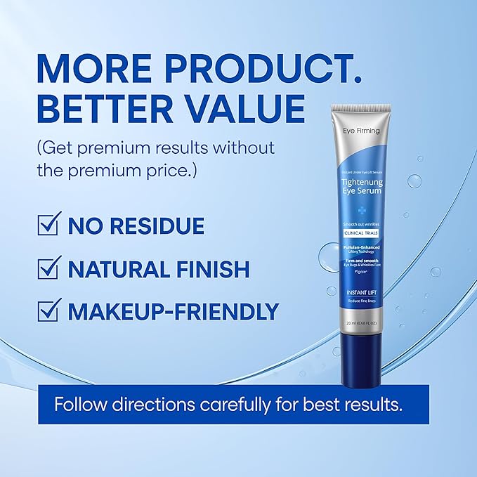 Instant Under Eye Tightening Serum – Firming Eye Lift Formula for Bags, Puffiness, Wrinkles & Dark Circles | Advanced Polysaccharide Eye Serum for Mature Skin – 20 mL (Unscented)