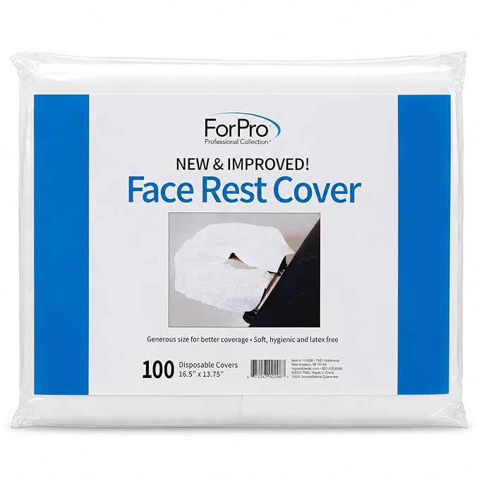 ForPro Massage Face Rest Covers, Ultra Soft, Hypoallergenic, Latex-Free, Disposable Headrest Covers, 16.5” L x 13.75” W, White, 100-Count