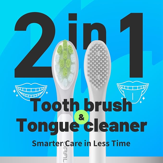 Oralica - Japanese Brand Whitening Replacement Toothbrush Heads, Compatible with Philips Sonicare Click-on Handles, 10 Pack, Medium, with Tongue Cleaner (CA668, White)