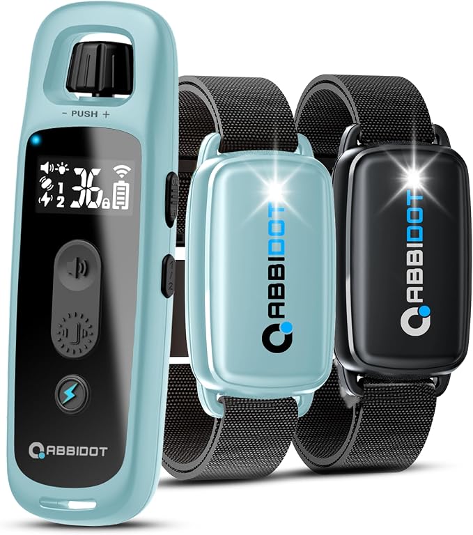 ABBIDOT Shock Collar for 2 Dogs, 3300 FT Dog Training Collar with Remote, IPX7 Waterproof with 4 Training Modes and Night Light, Rechargeable E-Collar for All Breeds (15-120 lbs),Blue Black