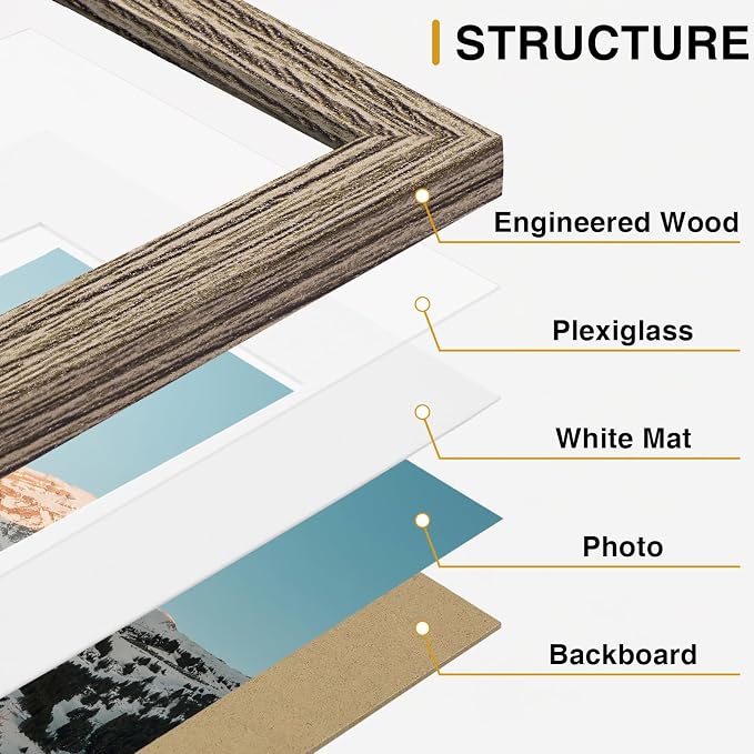 Vittanly 15 Pack Picture Frames Collage Wall Decor, Wall/Tabletop Display | Grayish Brown, Multi-Size Gallery Wall Frame Set: 3pcs 8x10, 6pcs 5x7, 6pcs 4x6. Picture Frame Set for Family