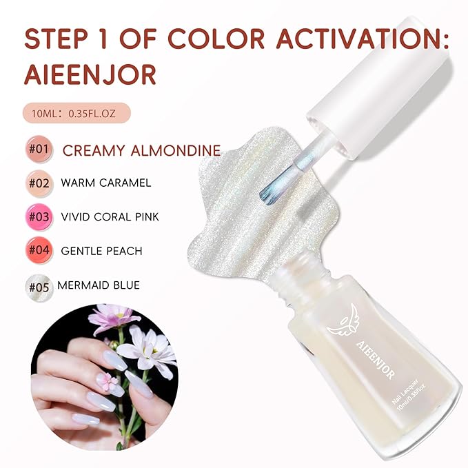 Aurora Nail Polish, Glitter Pearl Nail Polish Quick Dry, No UV Lamp Needed, Streak Free, Long- Last Fingernail Polish for Nail Manicure Salon DIY Nail Art, 0.35 fl oz
