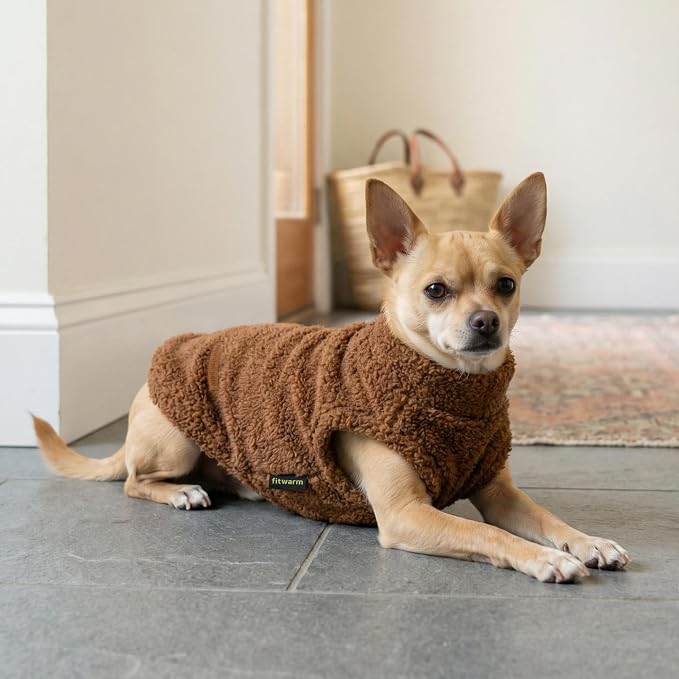 Fitwarm 2 Pack Striped Fleece Dog Sweater, Warm Winter Clothes for Small Dogs Boy Girl, Fuzzy Pet Outfit, White, Brown, XL