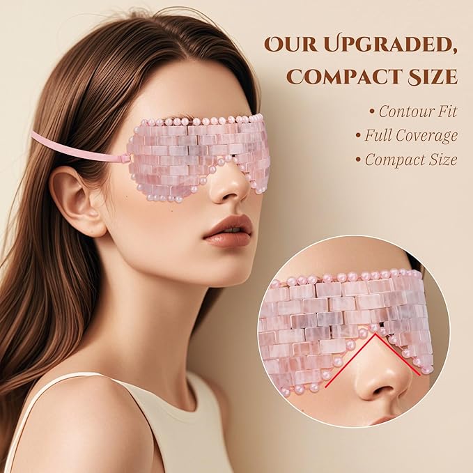 Rose Quartz Eye Mask, Natural Jade Mask for Facials, Hot or Cold Therapy for Anti-Aging, Puffiness & Dark Circles, Cooling for Migraines, Warmth for Sinus Relief