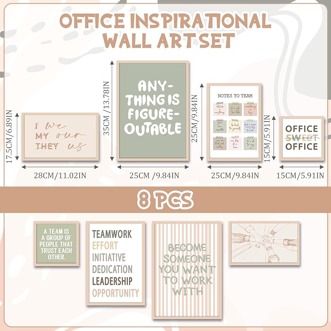 Faccito 8 Set Office Wall Art Inspirational Wall Art for Office Women Wallart Large Wooden Motivational Quotes Teamwork Framed Decor for Home Work Cubic