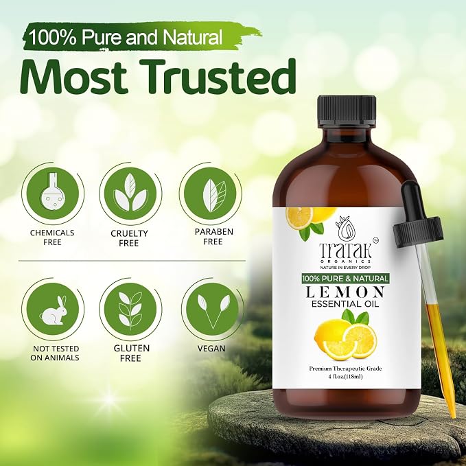 Lemon Essential Oil with Glass Dropper - Huge 4 Fl Oz - 100% Pure and Natural Lemon Oil - Premium Grade Essential Oils for Diffuser, Aromatherapy, Soap and Candle Making