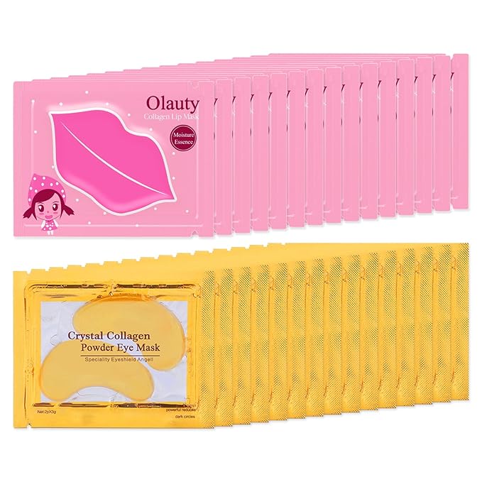 30 Lip Mask & Eye Mask, 24K Gold Crystal Gel Collagen Eye Patches for Puffy Eyes, Valentines Day Gifts, Party Favors, Galentines Gifts, Bulk Gifts, Bachelorette Party Accessories, Small Gifts