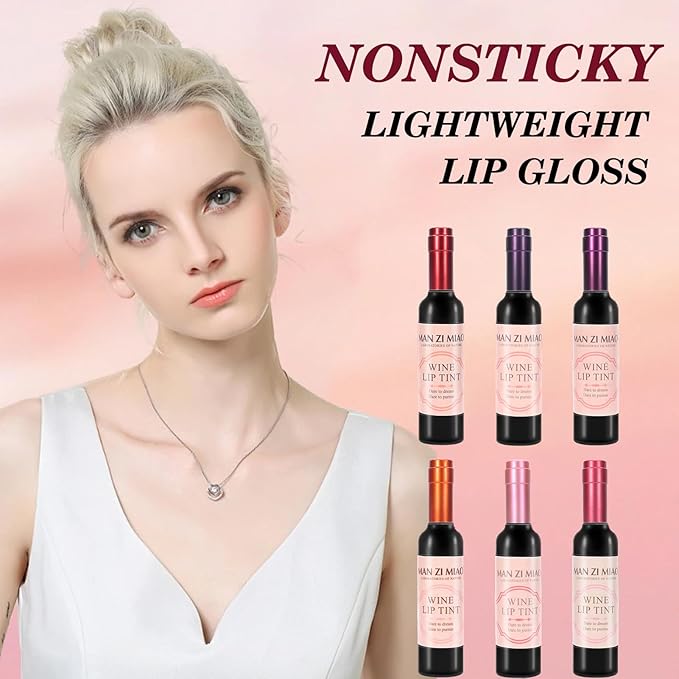 Wine Lip Tint 6 Colors, Waterproof Matte Long Lasting Lip Stain 24 hour, Non-stick Matte Liquid Lipstick, 6 Pcs Wine Bottle Lip Tint Stain, Mini Makeup Christmas Gift Sets for Girlfriends, Women, Moms