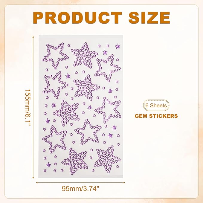 PATIKIL 6Sheets Star Face Gems, Self Adhesive Hair Gems Stickers Face Stickers for Women Eye Hair Body Festival Makeup Rave Accessories, Purple