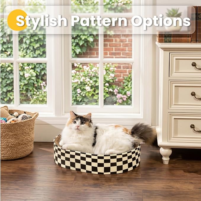 Conlun Oval Cat Scratcher Bed | Scratching Bowl Lounge for Kittens | Medium | Corrugated Cardboard Pad | Concave Shape | No Mess Enclosed Base | Serves as Couch Furniture Protector