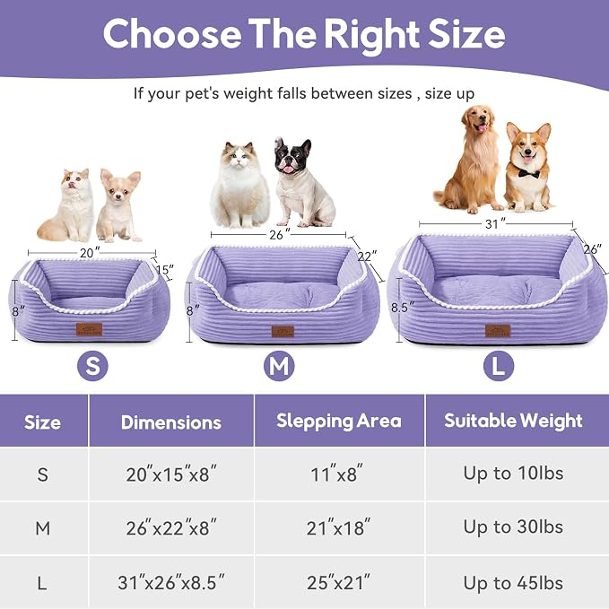Zerbuger 25in Violet Rectangle Cat Dog Bed Machine Washable Sleeping Sofa | for Large Medium Small Pets Indoor Outdoor, Non-Slip Bottom Soft Puppy Bed Durable Orthopedic Calming Pet Cuddler