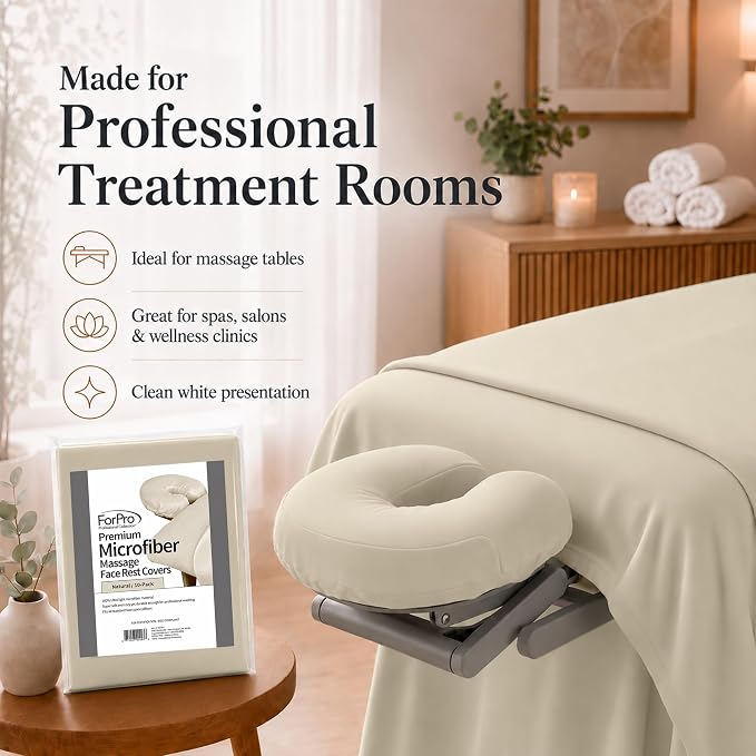 ForPro Premium Microfiber Massage Face Rest Cover, Natural, Ultra-Light, Stain and Wrinkle-Resistant, for Massage Tables, 10-Count