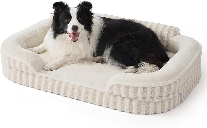LE SURE Cute Cozy High Back Orthopedic L Plus Dog Bed,38" Beige | Waterproof Pet Bed with Sides, Aesthetic Comfy Egg-Crate Foam Pet Couch Sofa, Removable Washable Cover, Non-Slip Bottom