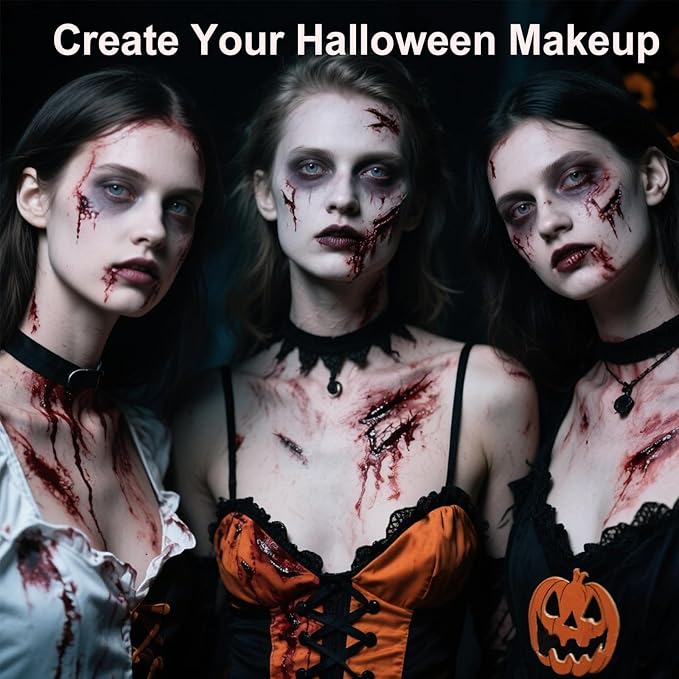 Yosca 3Pcs Halloween Fake Blood, Realistic Washable Fake Blood Spray, Dripping, Coagulated Halloween Makeup Kit, Face Body Paint Special Effects Makeup for Clown Zombie Bride Vampire Monster Cosplay