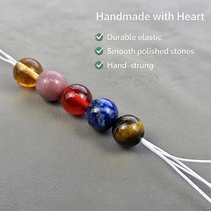 Healing & Serenity Gemstone Bracelet Real Natural Crystal Stretch Bracelet 8mm Amethyst, Lepidolite & Aquamarine Beads for Calm Stress Relief & Emotional Peace