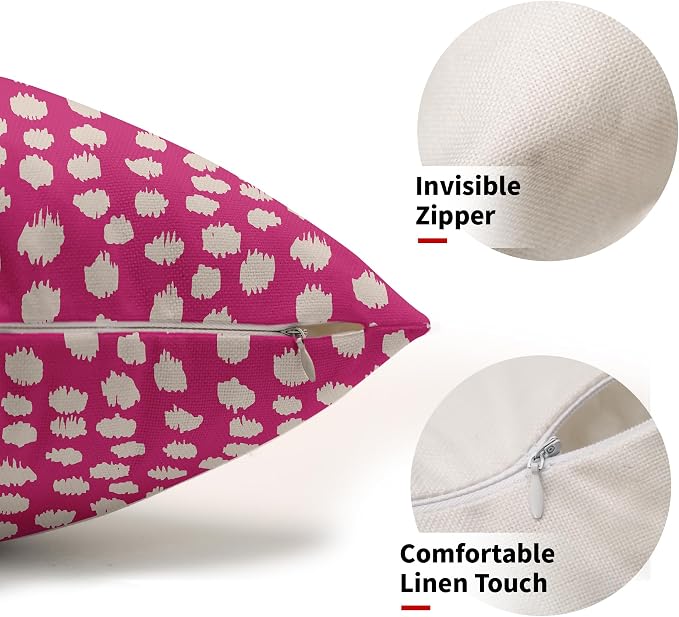 Sweetshow Hot Pink Cream Dots Lumbar Pillow Covers 12x20 Set of 2 Boho Design Polka Dot Print Throw Pillows Modern Outdoor Decorative Pillowcase Rectangle Linen Cushion Cases Decor for Sofa Couch Bed