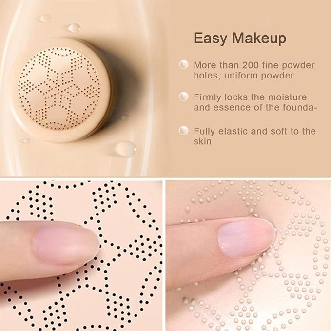 NUIBO Air Cushion CC Cream Mushroom Head, Moisturizing Concealer Makeup Base, Primer Liquid Foundation Long Lasting with Mushroom Makeup Sponges 【Natural】