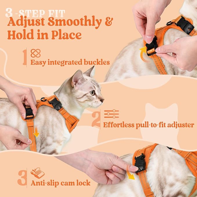 rabbitgoo Cat Harness and Leash, Easy-on with Neck Buckle, Orange