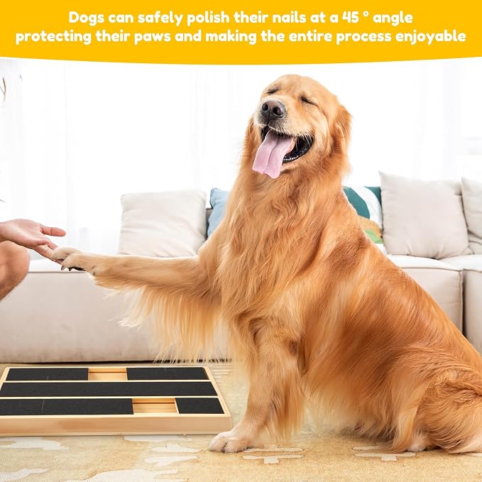 Dog Scratch Pad for Nails, Dog Nail File Toy with Treat Compartment, Wooden Puppy 45° Angle Claw Grooming Tool, Portable Nail Scratch Pad for Small & Large Claw Care
