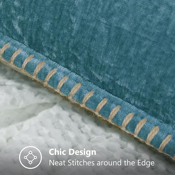 decorUhome Soft Chenille Throw Pillow Covers 22x22 Set of 2 Teal | Fall Textured Decorative Throw Pillow Cases Stitched Edge Modern Farmhouse Luxury Boho Velvet for Couch Sofa Bed Home Decor