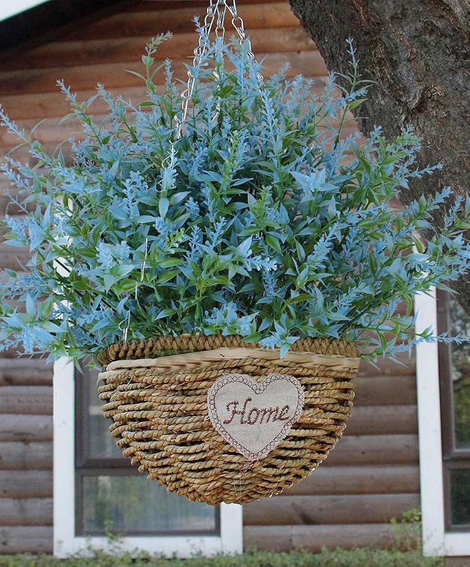 RECUTMS Blue Artificial Flowers for Outdoor Artificial Plants & Flowers 8Pc | Faux Plants for Outdoor Planters Spring Fake Shrub Faux UV Resistant Flower Plastic Fillers Indoor Outside Hanging Decoration