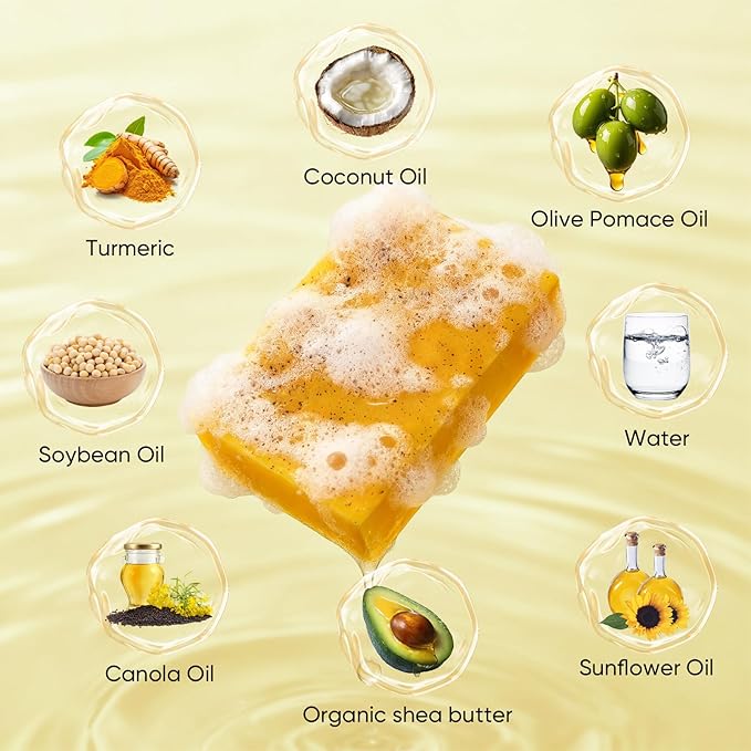 3 Packs Turmeric Soap Bar for Face & Body Cleanser, Organic Lemon Turmeric Soap with Vitamin C, Gentle Handmade Formula for Smoothing & Moisturizing Skin, Suitable for All Skin Types - 10.59 oz