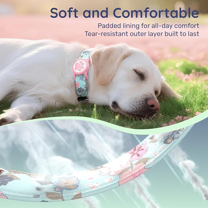 Premium AirTag Dog Collar,with IP68 Waterproof Airtag Holder,Stylish Design | Cute Pattern Original,Soft,Breathable,Lightweight,Ultra-Durable Buckle,Adjustable,Comfortable for Small Medium Large Dogs