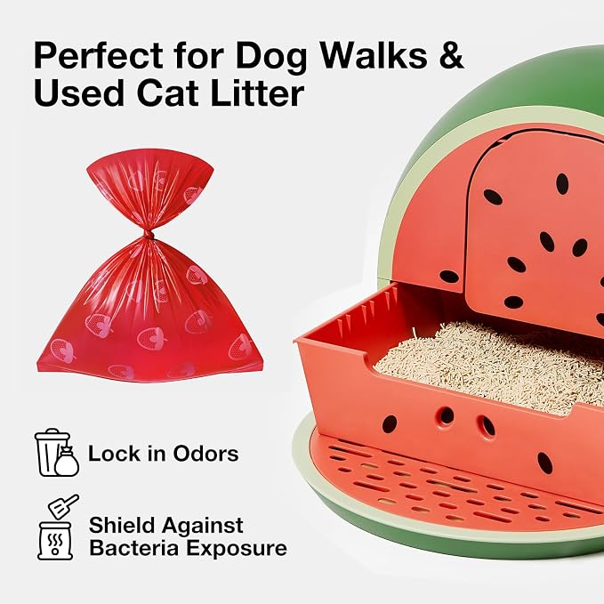 VETRESKA Strawberry Scented Dog Poop Bags, Leak Proof, 300 Counts | Extra Thick and Large Pet Waste Bags for Dogs Walking and Cat Litter, 20 Rolls