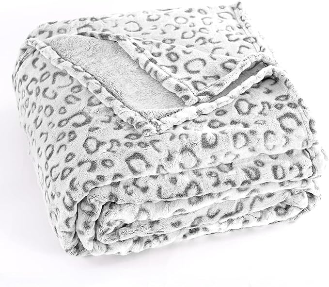 PLEASANT BOULEVARD | Leopard Throw Blanket Fleece, Premium Lightweight Cozy Warm Plush Microfiber Bedspread for Couch Sofa and Bed (Gray, Twin (60 x 80 inches))