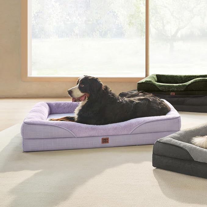 EHEYCIGA Orthopedic Dog Bed for Medium Dog, Memory Foam Dog Couch, Purple | 35x22 Inch Dog Sofa with Sides, Waterproof Liner & Washable Removable Cover, Bolster Pet Couch