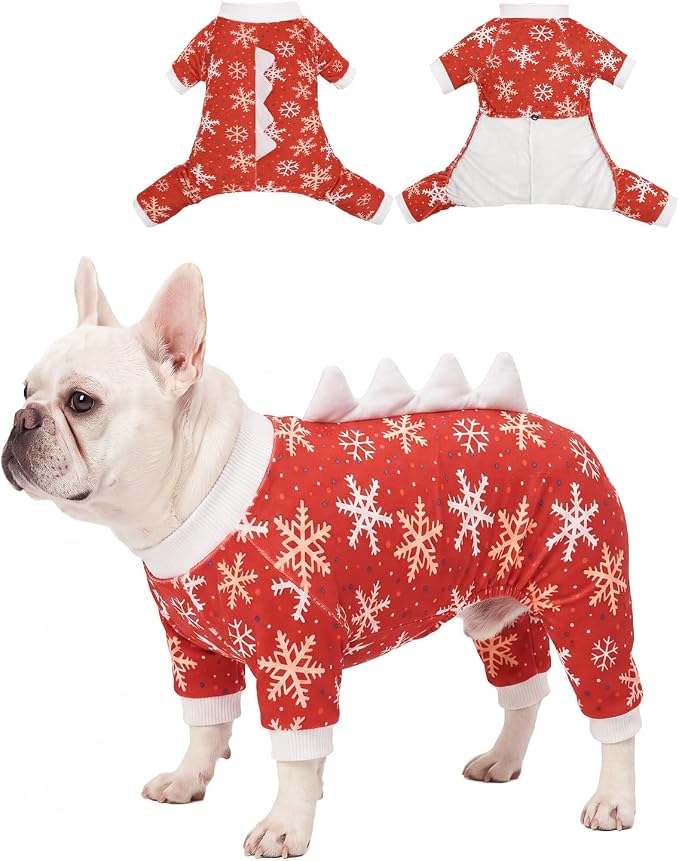 CuteBone Dinosaur Costume Halloween Christmas Dog Pajamas, Stretchy Spandex Crystal Velvet Sleepwear Coat for Small Dogs, Soft & Warm Pet Outfit Clothes for Cold Weather, Cozy Pullover Design COSP29M