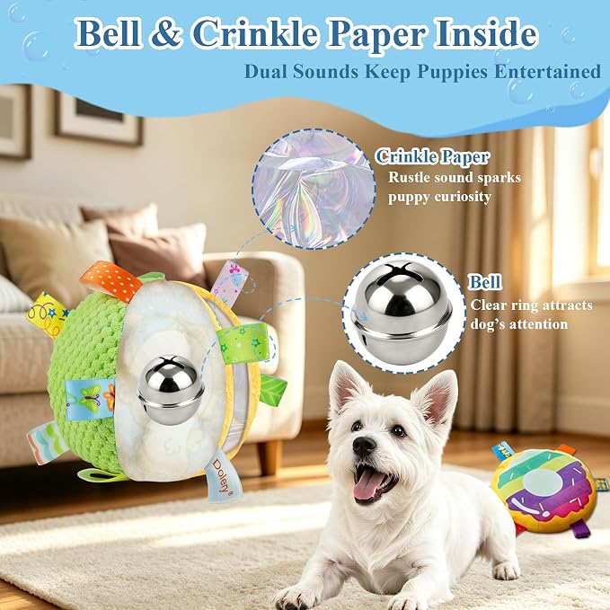 Colorful Squeaky Hanging Dog Toy with Suction Cup for Small Dogs | Bungee Tether, Crinkle Bell Ball, Bouncing Self-Play Toy, Door Frame Mounted, Interactive Fetch for Puppy Teething & Exercise