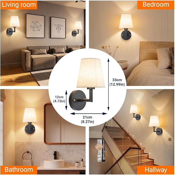 YHCDLAMP Peel and Stick Wall Sconces, No Drilling Stick On Wall Sconce, Wireless Battery Operated Wall Lights, Adhesive Wall Lamp with 10000mAh Battery Bulb for Bedroom Living Room Decor