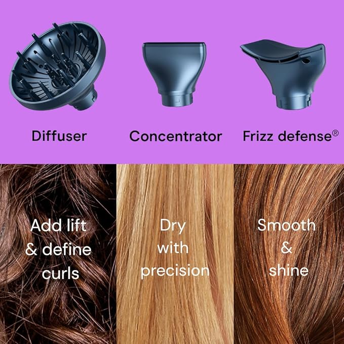 Infiniti PRO by CONAIR DigitalAIRE 2.0 Hair Dryer, 1875W Frizz-Reducing Ionic Hair Blow Dryer with Diffuser, Up to 5X More Speed and 90,000 RPMs for Advanced Drying Power, Blue