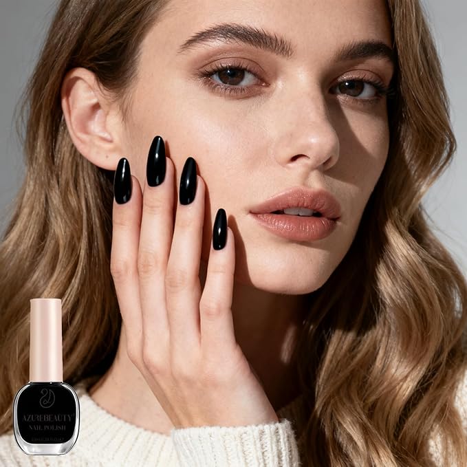 AZUREBEAUTY Black Nail Polish, Quick Dry Complete Natural Super Lustrous,Professional for DIY Manicure and Pedicure at Home